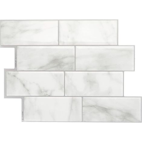 Sticker mural imitation carrelage céramique, blanc-gris, 29,4 x 21,4 cm, 1 feuille, sticker mural auto-adhésif en résine époxy PU cristalline. (1/4)