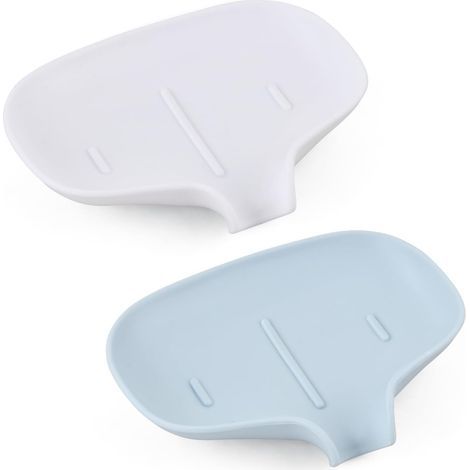 (Bleu and Blanc) 2 pièces Plastique Porte Savon Boîte à Savon avec Drain de Vidage Salle de Bain Support Savon Antidérapant Porte Savon pour Savon Éponges Salle de Bains Cuisine (1/5)