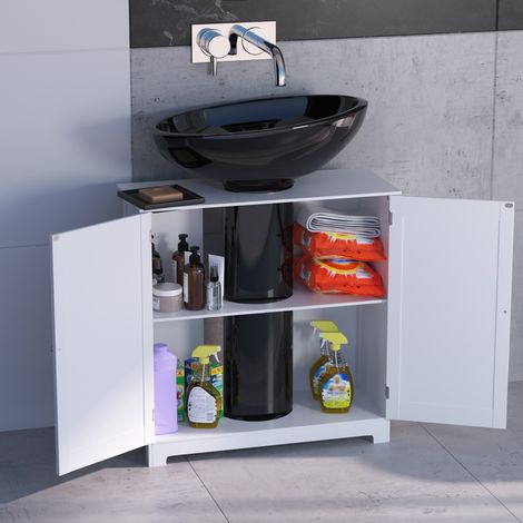 Under Sink Storage Cabinet w/Adjustable Shelf Handles Drain Hole Bathroom Cabinet Space Saver Organizer (1/5)