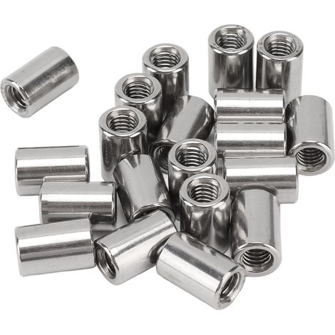 20 Pièces Écrou de Raccord Rond Inox Tige de Connexion M6 Filetage Femelle Vis de Fixation