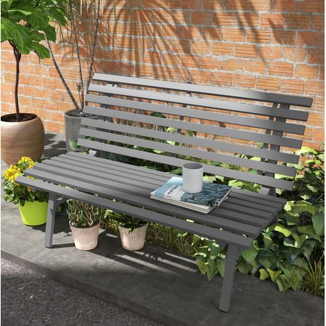 Gartenbank 2-Sitzer aus Aluminium grau mit Rückenlehne, Latten-Design (1/5)