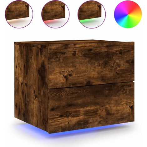 Comodino sospeso a parete con illuminazione LED RGB – finitura rovere affumicato – design contemporaneo DEC034171