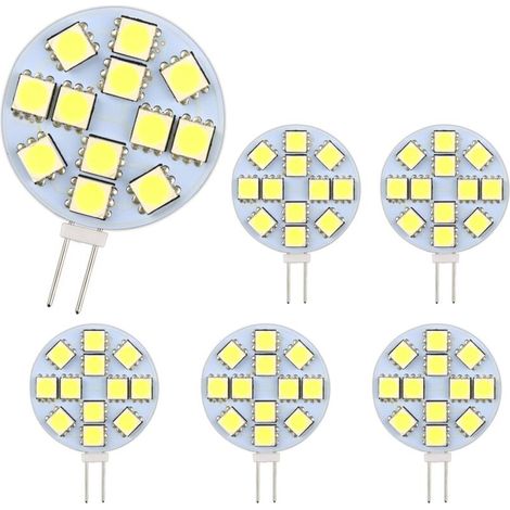 Ampoules LED G4 2W, AC/DC 12-24V, lumière blanche froide 200LM 6000K, 12 x 5050SMD, équivalent ampoule halogène 20W, ampoules LED rondes G4, lot de 6.