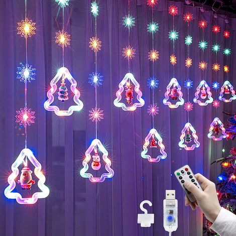 Rideau Lumineux Noël 3M USB Lumière de Fenêtre de Noël 8 Modes 110 LEDs Rideau Guirlande Lumineuse Noël 3D Lumières Avec Télécommande (1/5)