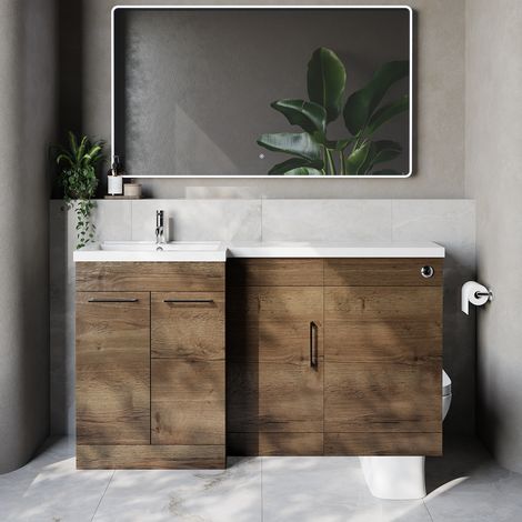 Napoli 390 Tobacco Oak 1500mm 3 Door Vanity Unit Toilet Suite with Left Hand Square Lucia Basin - 1500mm - Chrome 160mm HandleWithout Kingston Toilet Pan