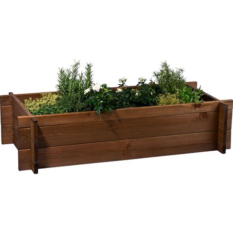 Jardinière surélevée en Bois Massif - Système d'emboîtement - Taille M - Empilable - Jardinière avec Film pour Plantes - 117 x 58,5 x 27,5 cm - Marron foncé (1/4)