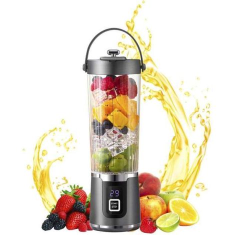 Elektrischer Entsafter, 500 ml, LED-Anzeige, hohe Leistung, USB-aufladbar, für Obst, tragbar, grau (1/5)