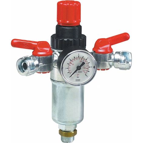 Régulateur de pression 950/1 pour compresseur – Filtre manomètre – 2 robinets à baïonnette – Raccord pour haute pression – Fiac