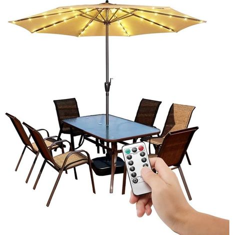 Guirlande lumineuse sans fil pour parasol de terrasse avec télécommande, 8 modes d'éclairage LED, fonctionne à piles, étanche, pour décoration de jardin (1/5)