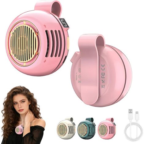 Ventilateur portable à pince mini ventilateur USB rechargeable ventilateur 2-en-1 tour de cou et clip ceinture ventilateur à air frais réglable Rose