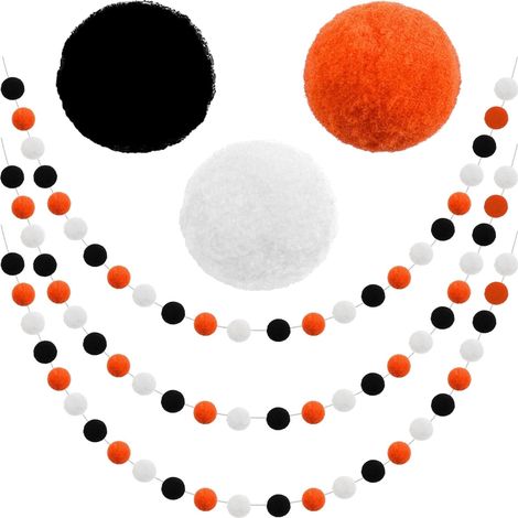 Guirlande De Boules En Feutre - 25 mm - Corde En Coton Blanc 2 M - Décoration Fête D'Automne Et Halloween - Lot De 3 (1/5)