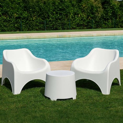 Gartenmöbel-Set Cormons, Outdoor-Sitzgruppe für 2 Personen, Weiß