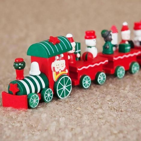 TrAdE Shop Traesio - Trenino Natalizio In Legno Con 4 Vagoni 24cm Rosso E Bianco Decorazioni Natale - (1/4)