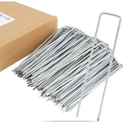 Rosvola Set mit 100 verzinkten Stahlpfählen Ø 2,5 mm, 100 x 40 mm, U-förmige Bodenanker für stabile Bodenverankerung, Unkrautvlies, Gartenvlies, Zäune und Camping (1/5)
