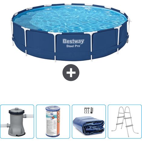 Piscine Bestway Ronde Steel Pro - 396 x 84 cm - Bleue - Comprend des Accessoires CB59 (1/4)