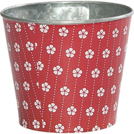 Cache-pot en fer-blanc rouge imprimé fleurs, diam. 12,5 x H. 10,5 cm (lot de 10) (1/2)