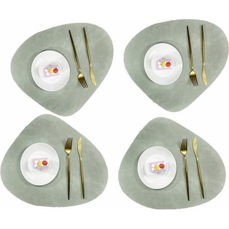 (Verte)Sets de table Rond - Cuir lavable - Antidérapant - 4 coussins repas (1/5)