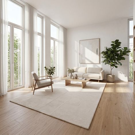 Tapis en laine Timeless Lightness - Tapis en laine - 180x120cm, Rectangular - 100% Laine vierge - Tufté main - Blanc