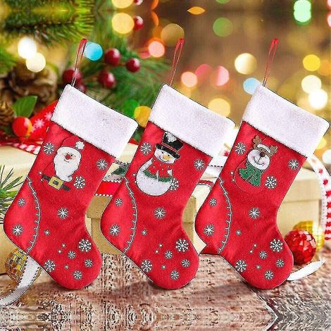 Chaussettes de Noël 3 pièces Père Noël Sacs à bonbons chaussettes 7,9" x 12,2" Chaussettes Père Noël à carreaux B (1/4)