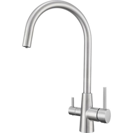 Robinet de Cuisine 3 Voies en Acier Inoxydable brossé Eau Potable Eau Chaude Froide robinets de Cuisine pivotants à 360 ° pour Filtre à Eau (1/4)