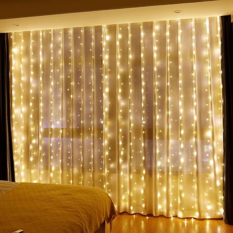 1 Rideau lumineux LED, 300 LED blanc chaud, 8 modes, télécommande, minuterie, décoration mariage Noël (1/5)