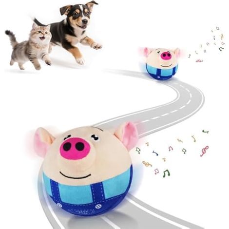 Jouet interactif pour chien en peluche, tête de cochon mignonne, rebondissant, rechargeable et lavable, pour chiots (Bleu) (1/5)