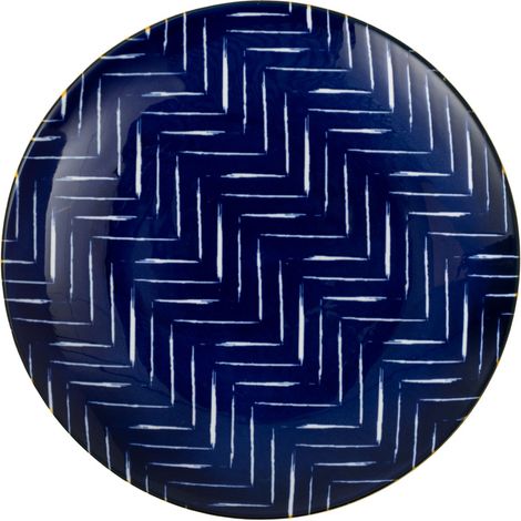 Mikasa indigo chevron stoneware side plate, patterned 18cm plate for starters, side dishes, desserts and snacks, multi-purpose decorative dinnerware