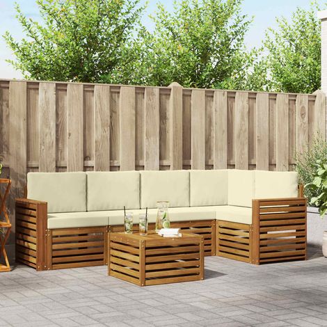 Ecksofa Set mit Kissen 6 pcs Natur und Creme Massivholz Akazie
