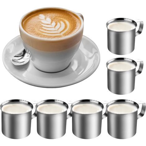 6-teiliges Set aus Edelstahl-Milchkännchen: 30 ml, kleine Milchkännchen, Milchkrug, Espressokanne, Milchaufschäumer, Sushi-Kanne, Sojakaffee-Kanne (1/5)