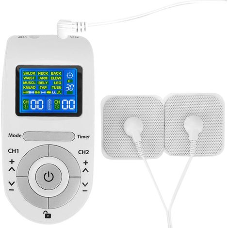 TENS EMS Électrostimulateur Musculaire à Impulsions, Coussinets d'Électrodes, Appareil Numérique de Soulagement de la Douleur