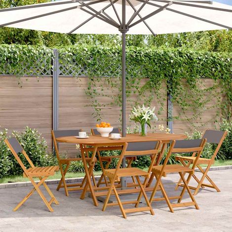 Lot de 6 Chaises de Jardin Pliantes en Bois d'Acacia Massif et Tissu Anthracite, 29.4kg - PANGIVO (1/5)