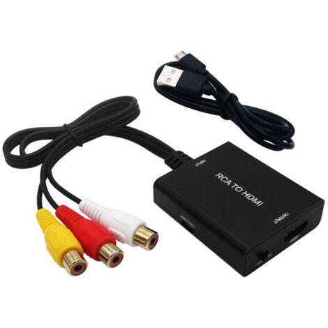 QORVA-Convertisseur RCA vers HDMI, Adaptateur RCA vers HDMI, 720P/1080P Adaptateur AV vers HDMI Vidéo Audio Convertisseur, Supporte PAL/NTSC pour PC, TV, WII, Xbox, STB, VHS, VCR (1/5)