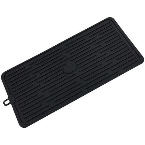 Silicone Dish Drying Mat, 47 x 21 cm, Silicone Drainage Mat, Silicone Dish Draining Mat, Non-Slip, Heat Resistant, Dishwasher Safe, Black (1/4)