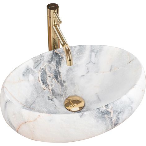 REA – Vasque à poser en céramique sanitaire imitation pierre – Longueur 341 mm – Largeur 483 mm – Hauteur 145 mm – Montage à poser