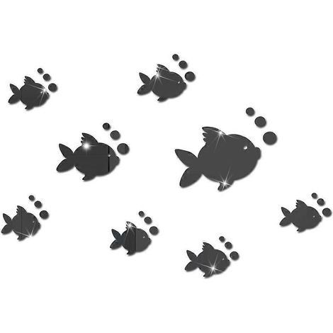 Sticker mural 3D en acrylique représentant des poissons et des bulles, stickers miroir créatifs, pour la décoration de la chambre, du salon et de la salle de bain, décoration intérieure pour enfants ( (1/5)