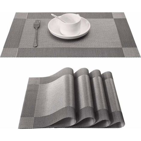 Set mit 10 rutschfesten und abwaschbaren Platzsets aus gewebtem PVC, geeignet für das Esszimmer, grau, 45 cm x 30 cm, verschiedene Farben (1/4)