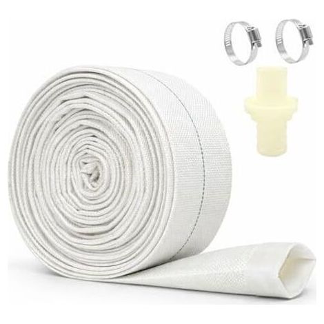 Tuyau de Refoulement Plat 32mm (1-1/4") x 10m, Pompe à Eau Blanc avec 2 Colliers & Adaptateur pour Vidange Piscine, Pompes Submersibles et Évacuation (Blanc) - (1/5)
