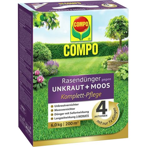 COMPO FLORANID Rasendünger gegen Unkraut+Moos Komplett-Pflege 6kg für 200m²