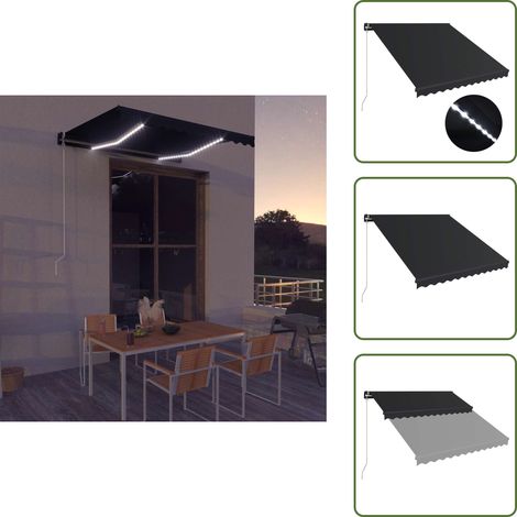Auvent manuel rétractable avec LED 300x250 cm Anthracite - Auvent - Pergola - Ombrage - Terrasse - Balcon