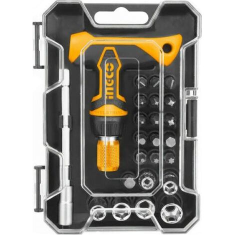Kit Cacciavite a Cricchetto manico T multiuso 18pz inserti intercambiabili INGCO (1/4)