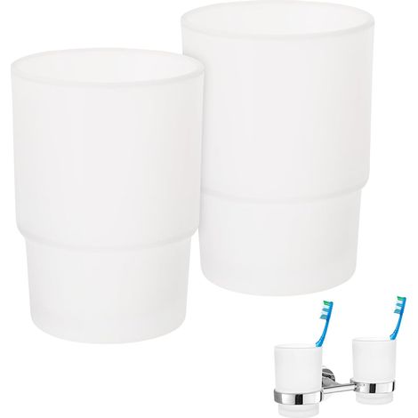 Zahnbürstenbecher, 2-teiliges Set aus mattiertem Glas als Ersatz für Kinder, wiederverwendbarer Badezimmerbecher zur Wandmontage (1/5)