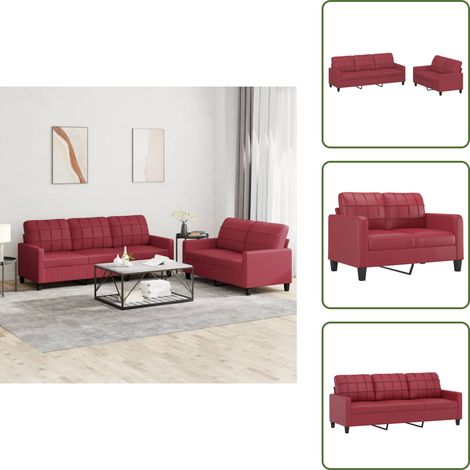 vidaXL Juego de sofás con cojines 2 piezas cuero sintético rojo tinto (1/5)