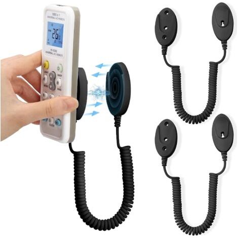 2 Supports magnétiques, cordon à ressort, fixation adhésive murale, anti-perte, pour télécommande, outils, clés, noir (1/5)