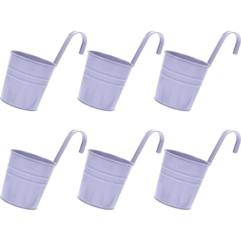 6 pièces Pots de Fleurs en métal à Suspendre 10cm, Petit Pot Fleur Suspendre pour intérieur extérieur Balcon- avec Crochet Amovibles-Violet (1/5)