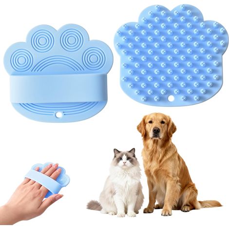 Brosse de Bain pour Chats, Brosses de Toilettage pour Chien, Brosse de Massage avec Poignée en Anneau, Douche pour Animaux de Compagnie, Enlève les Poils Morts, la Saleté et la Poussière (Blue) (1/5)