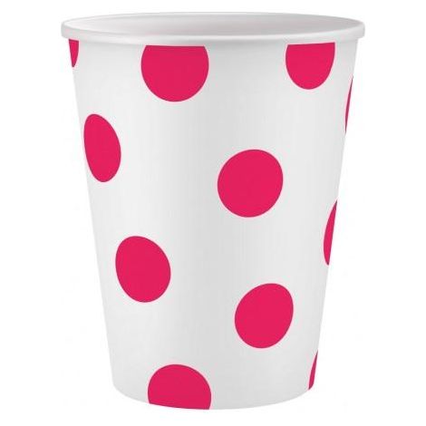 Bicchieri di carta bianchi a pois rosa, 6 pezzi.