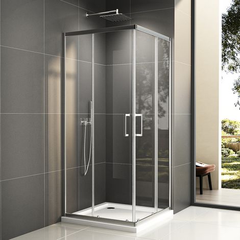 Duschkabine 90x100cm Eckeinstieg Schiebetür Duschabtrennung Duschkabine 6mm ESG Glas Duschtür Duschwand Höhe 185cm (1/5)