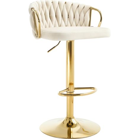 WOLTU 1x Breakfast Bar Stools Bar Chairs for Kitchen Counter, 360° Swivel Stool, Height Adjustable, Velvet, Cream (1/5)