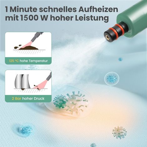 Nettoyeur vapeur portable sous pression 1400 W, vapeur continue illimitée, réservoir d'eau 400 ml - vert (1/5)