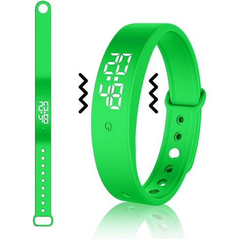 Bracelet Réveil Vibrant - 1 Unité - Silicone Et Abs - 10 Alarmes Quotidiennes - Adulte Et Enfant - Noir 24cm (1/5)